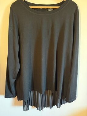 FOIL Merino Wool Tunic Top Black Pleated Hem 2XL Plus Size